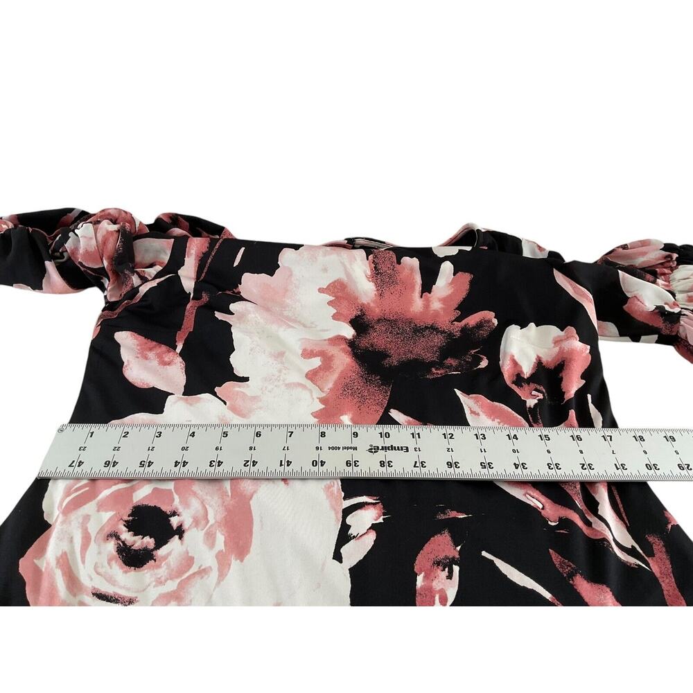 Cato L Black Pink Floral Puff Sleeve Dress Polyester Spandex Keyhole Back - Picture 5 of 13